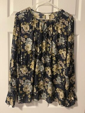 H&M Floral Long-Sleeve Blouse - Navy/Gold